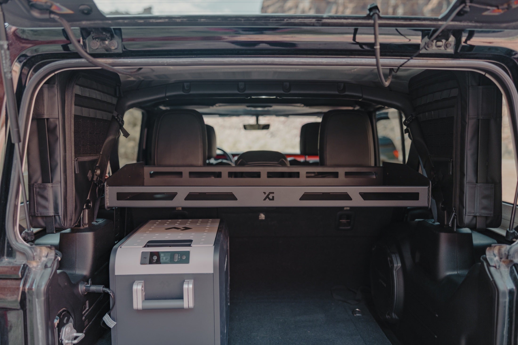Platform A and Gama bags installed together in a Jeep Wrangler