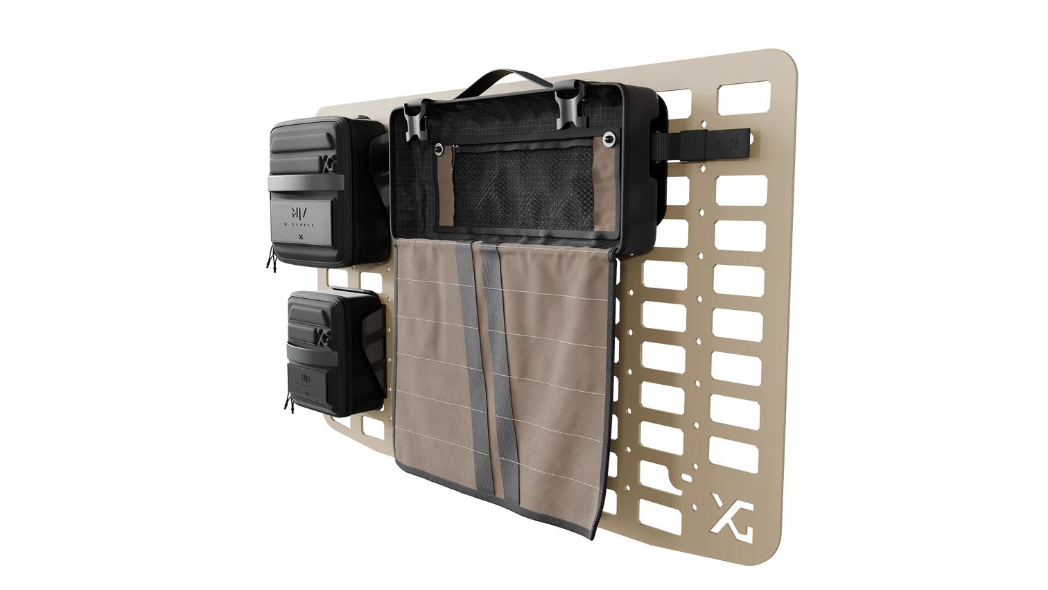 The M-Series bundle &mdash; M5, M7, and M12 magnetic pods snapped onto an XG Cargo MOLLE panel